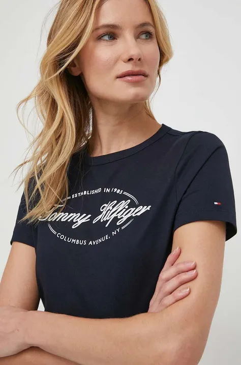 Bavlnené tričko Tommy Hilfiger dámsky,tmavomodrá farba,WW0WW41039