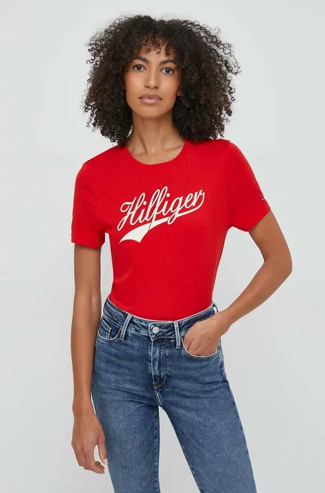 Tommy Hilfiger tricou din bumbac femei, culoarea rosu