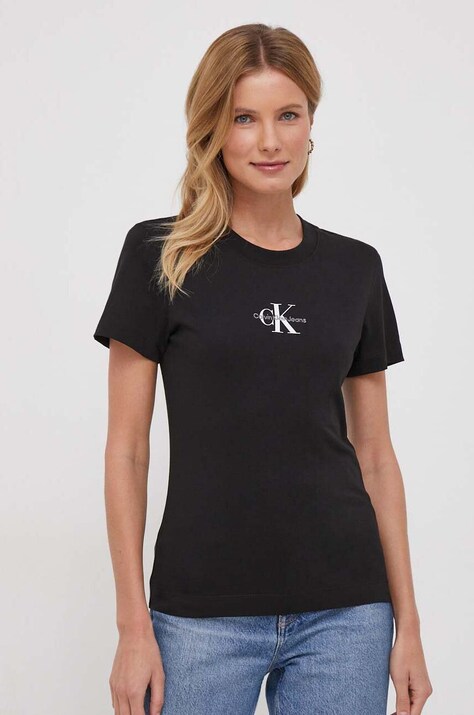 Calvin Klein Jeans tricou din bumbac femei, culoarea negru J20J222564