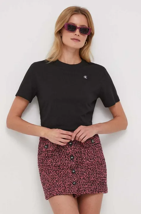 Bombažna kratka majica Calvin Klein Jeans ženski, črna barva