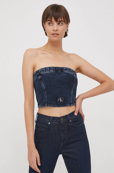 Calvin Klein Jeans top din denim culoarea bleumarin J20J222870