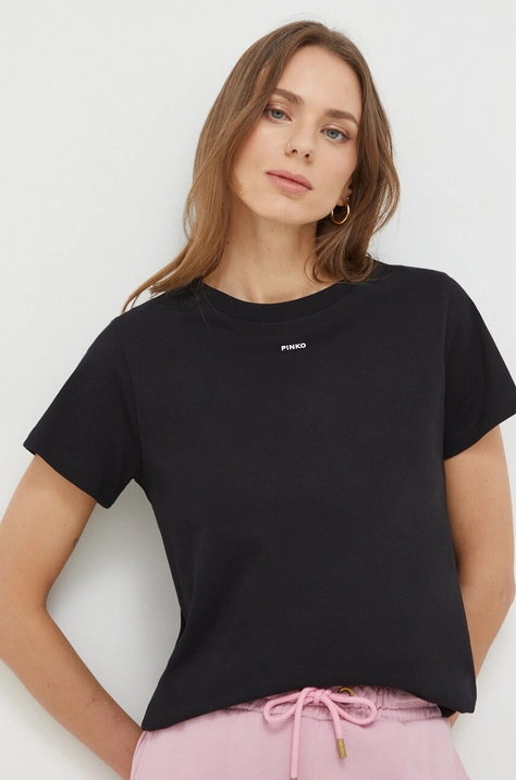 Pinko tricou din bumbac femei, culoarea negru