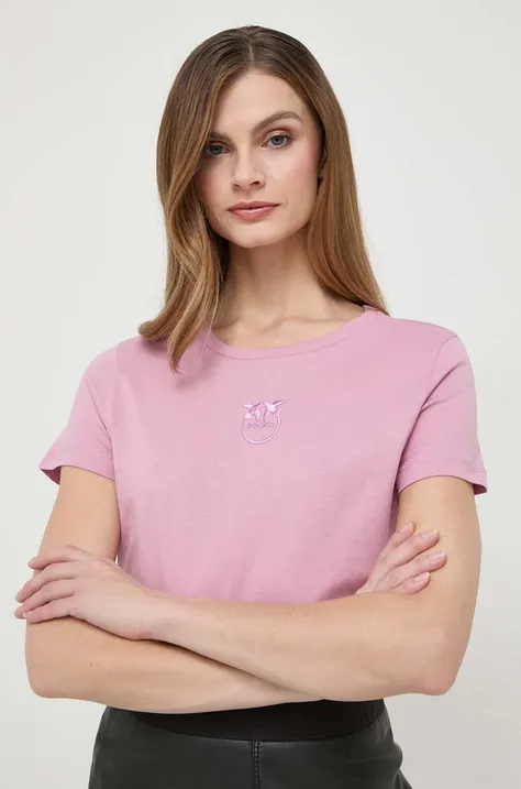 Pamučna majica Pinko za žene, boja: ružičasta