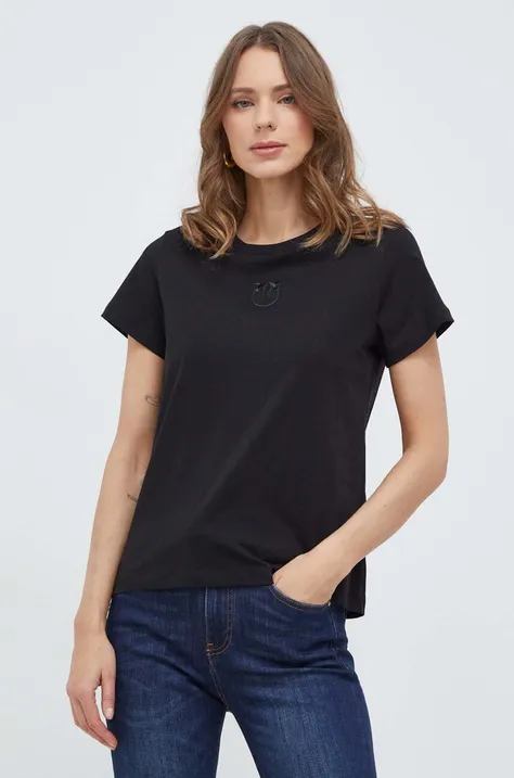 Pinko tricou din bumbac femei, culoarea negru