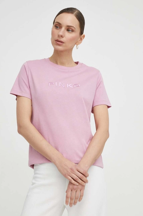 Pinko tricou din bumbac femei, culoarea roz