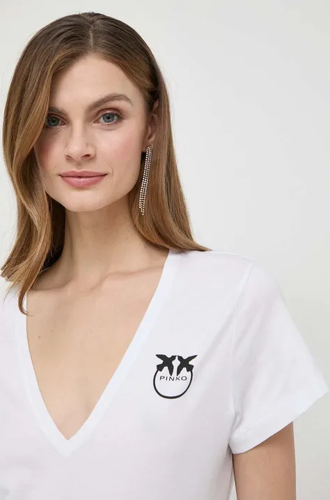 Βαμβακερό μπλουζάκι Pinko γυναικεία, χρώμα: άσπρο
