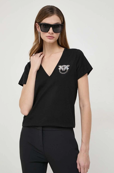 Pinko t-shirt bawełniany damski kolor czarny 100372.A1R7