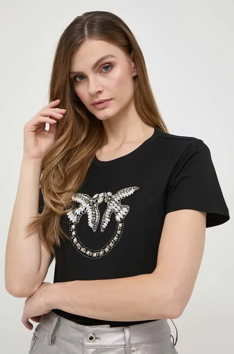 Bavlnené tričko Pinko dámsky, čierna farba, 100535.A1R7