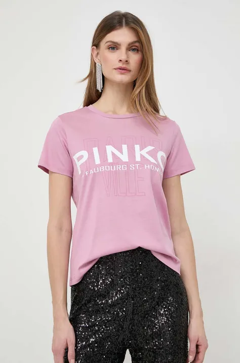 Хлопковая футболка Pinko женский цвет розовый