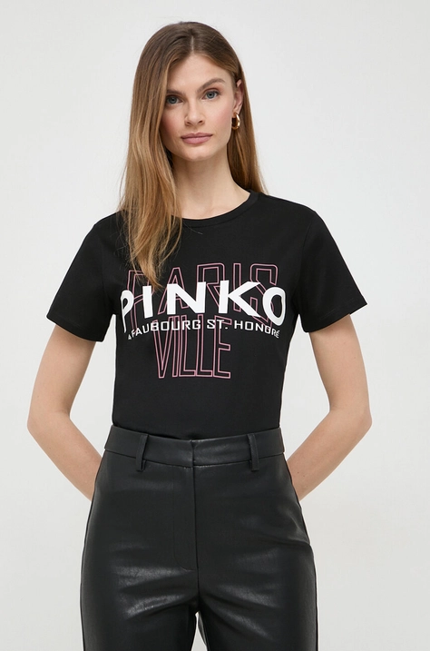 Pinko tricou din bumbac femei, culoarea negru