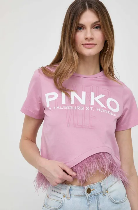 Хлопковая футболка Pinko женский цвет розовый