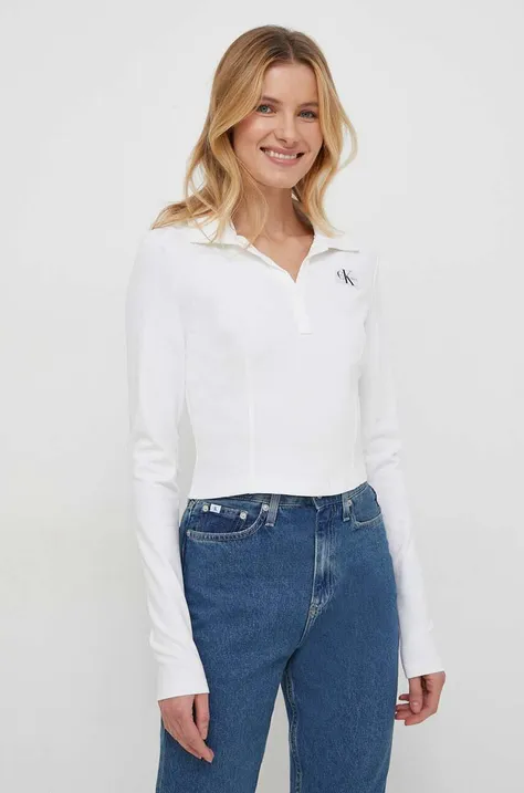 Calvin Klein Jeans longsleeve femei, culoarea alb J20J222556