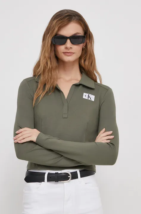 Majica dugih rukava Calvin Klein Jeans za žene, boja: zelena