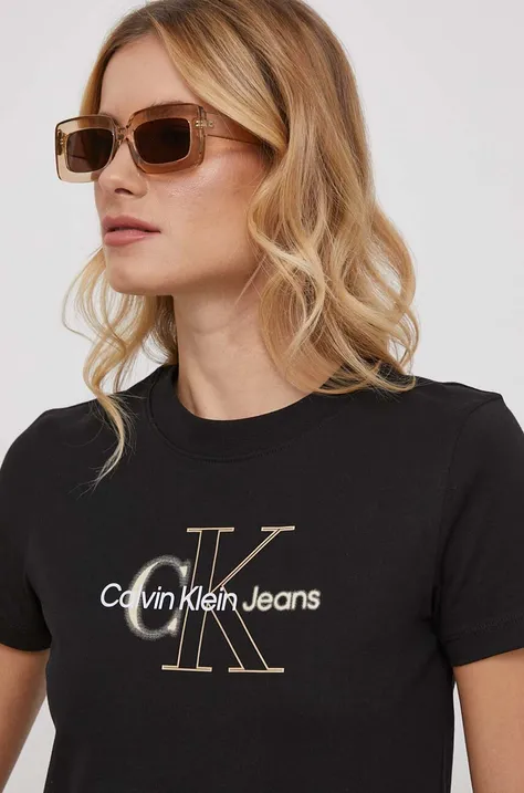 Хлопковая футболка Calvin Klein Jeans женская цвет чёрный