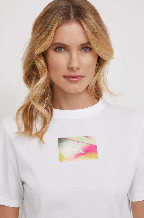 Βαμβακερό μπλουζάκι Calvin Klein Jeans γυναικεία, χρώμα: άσπρο