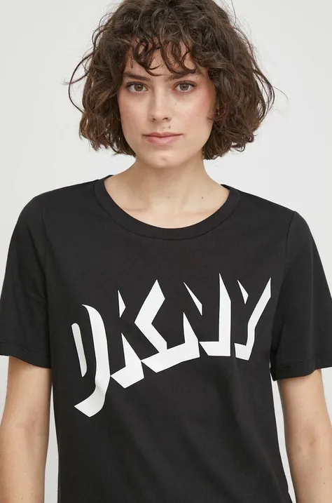 Pamučna majica Dkny za žene, boja: crna