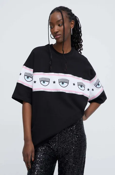 Βαμβακερό μπλουζάκι Chiara Ferragni γυναικεία, χρώμα: μαύρο