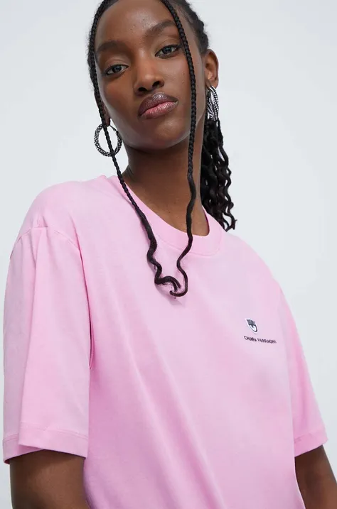 Βαμβακερό μπλουζάκι Chiara Ferragni γυναικεία, χρώμα: ροζ