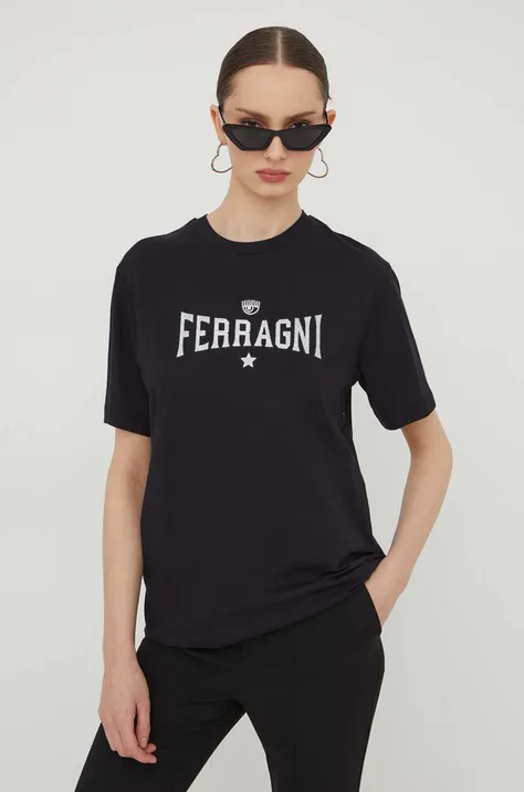 Pamučna majica Chiara Ferragni za žene, boja: crna