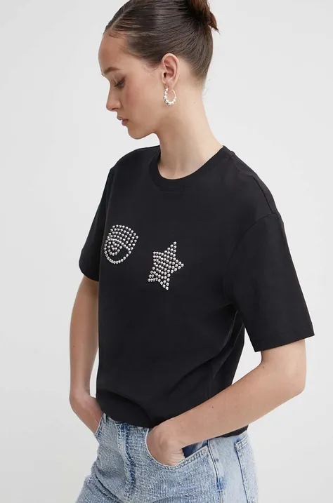 Bombažna kratka majica Chiara Ferragni ženski, črna barva