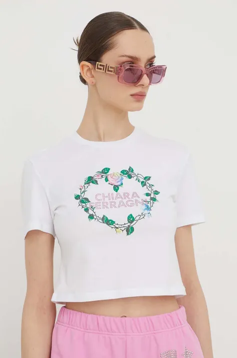 Βαμβακερό μπλουζάκι Chiara Ferragni γυναικεία, χρώμα: άσπρο