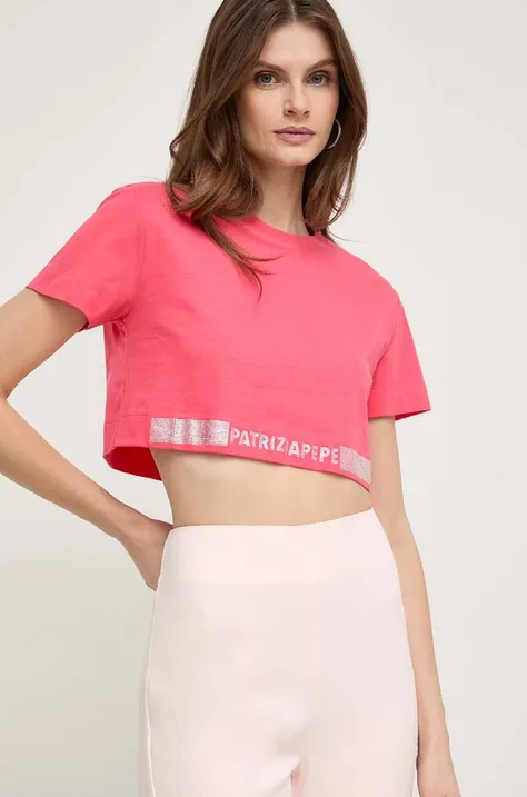Bombažna kratka majica Patrizia Pepe ženski, roza barva