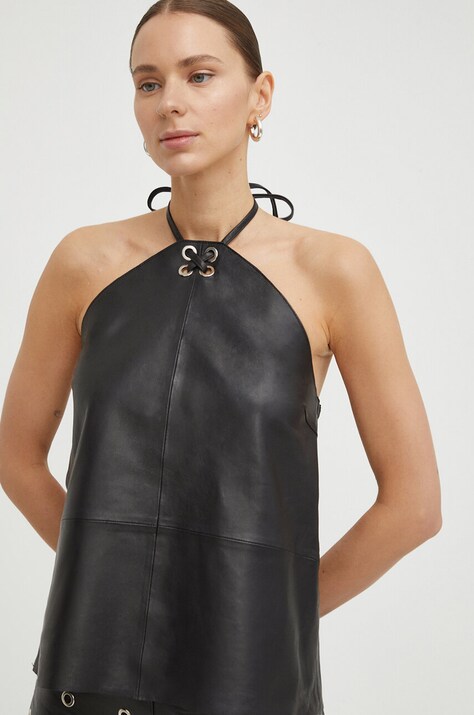 2NDDAY bluză din piele culoarea negru, neted