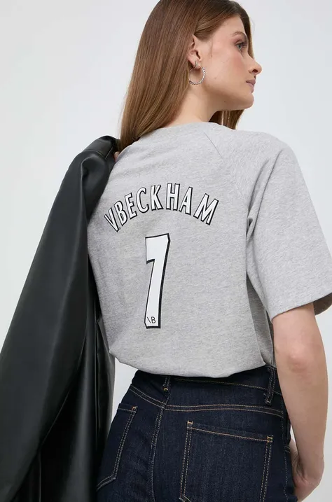 Bombažna kratka majica Victoria Beckham ženski, siva barva