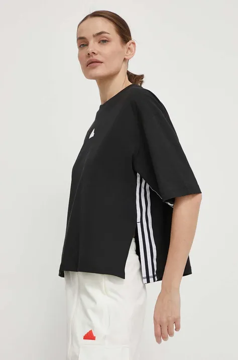 Βαμβακερό μπλουζάκι adidas γυναικείο, χρώμα: μαύρο, IN1818