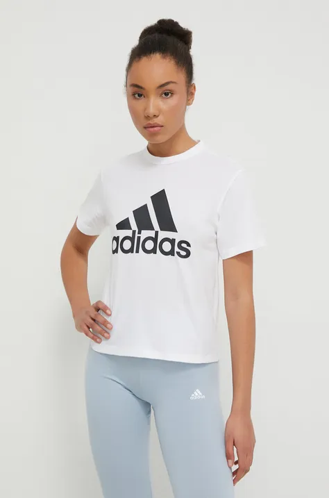 Βαμβακερό μπλουζάκι adidas γυναικεία, χρώμα: άσπρο