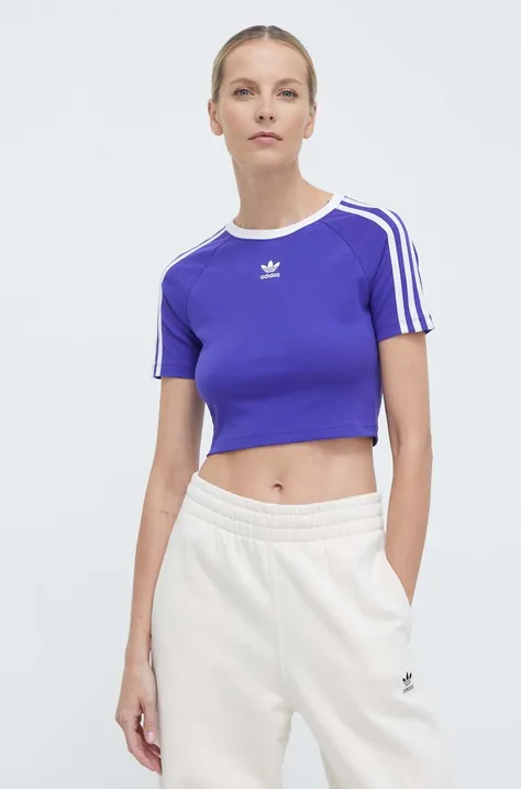 adidas Originals tricou 3-Stripes Baby Tee femei, culoarea violet, IP0661
