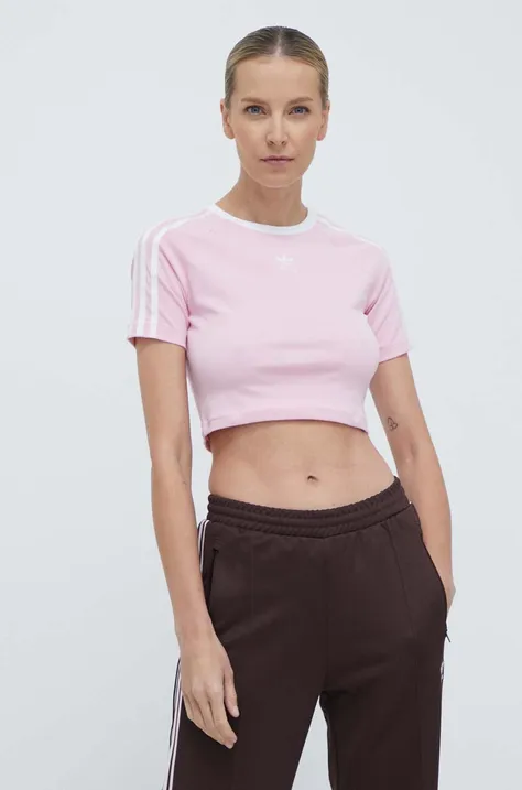 Kratka majica adidas Originals 3-Stripes Baby Tee ženska, roza barva, IP0664
