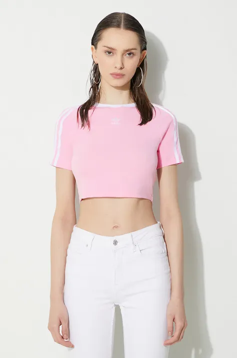 Brun syratvättad sweatshirt med fotografiskt tryck 3-Stripes Baby Tee women’s pink color IP0664