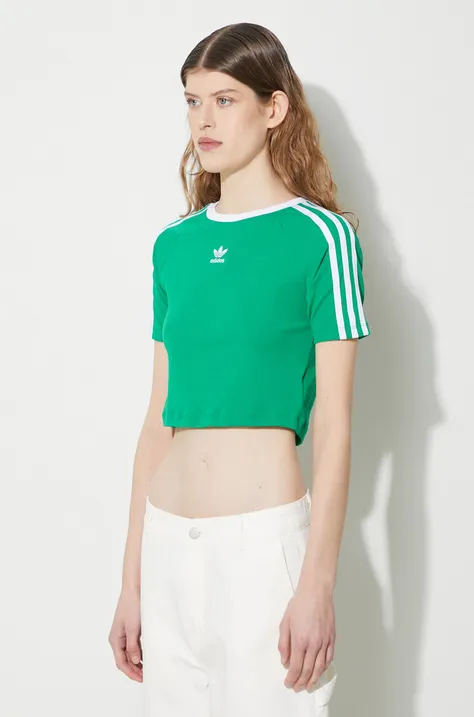 adidas Originals tricou 3-Stripes Baby Tee femei, culoarea verde, IP0666