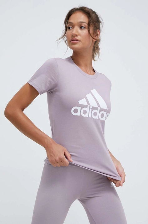 Bavlněné tričko adidas růžová barva, IR5411