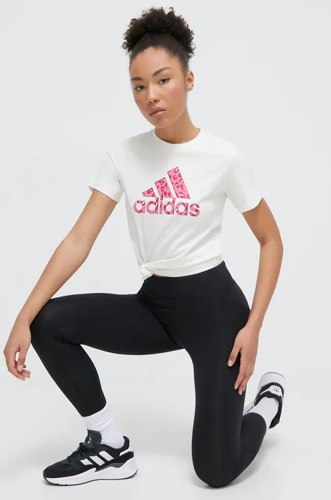 Бавовняна футболка adidas жіночий колір бежевий