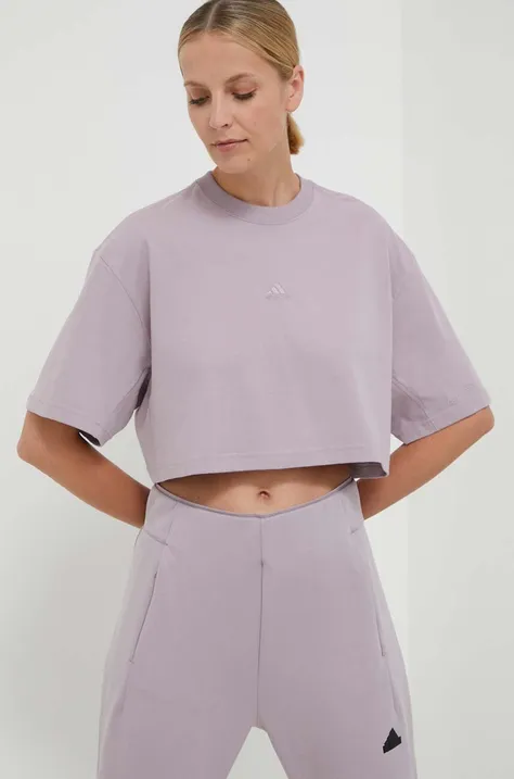 Bombažna kratka majica adidas ženski, vijolična barva