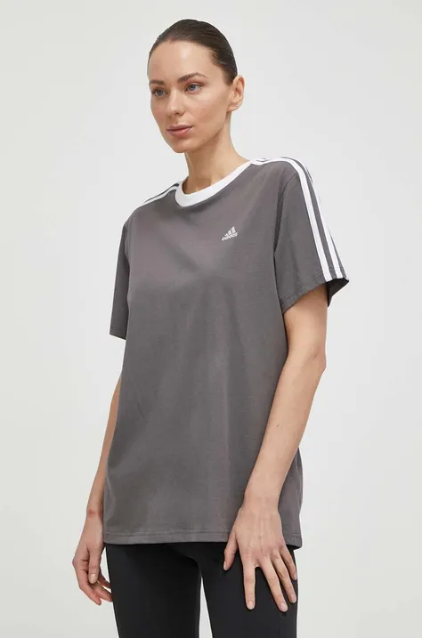 Bombažna kratka majica adidas ženska, siva barva, IS1564