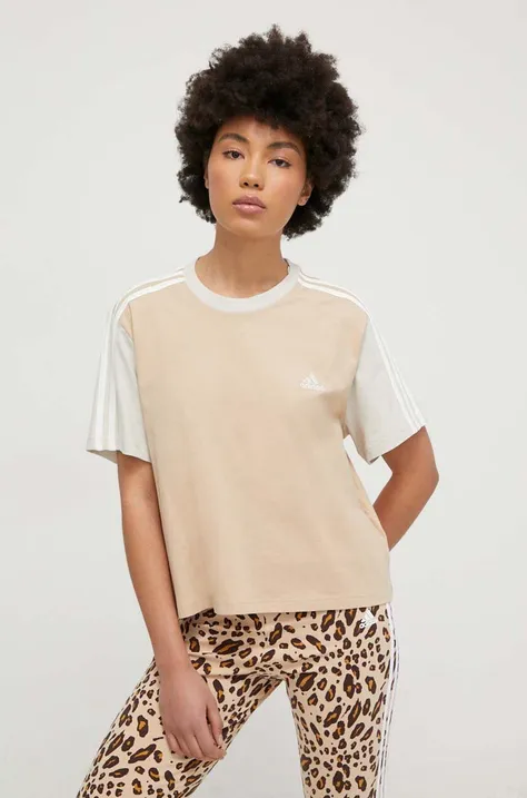 adidas t-shirt bawełniany damski kolor beżowy IS1570