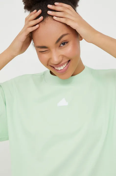 Bombažna kratka majica adidas ženski, zelena barva