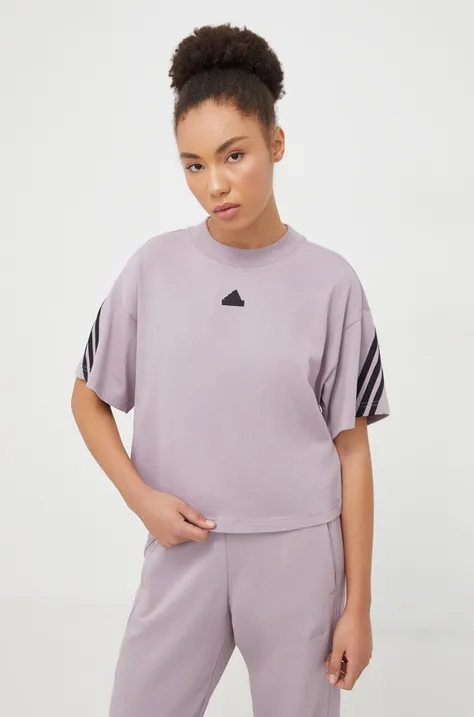 Bavlněné tričko adidas fialová barva, IS3613
