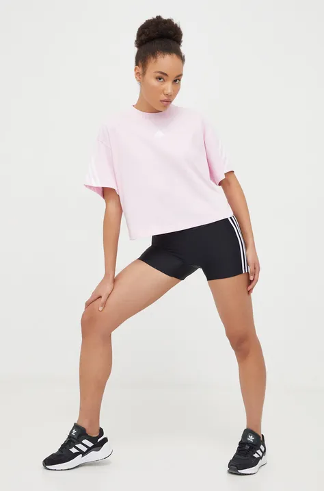 Bavlněné tričko adidas růžová barva, IS3617