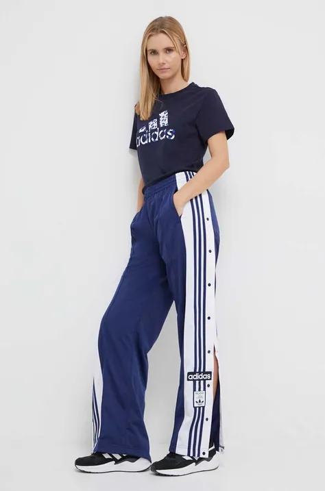 Βαμβακερό μπλουζάκι adidas γυναικεία, χρώμα: ναυτικό μπλε
