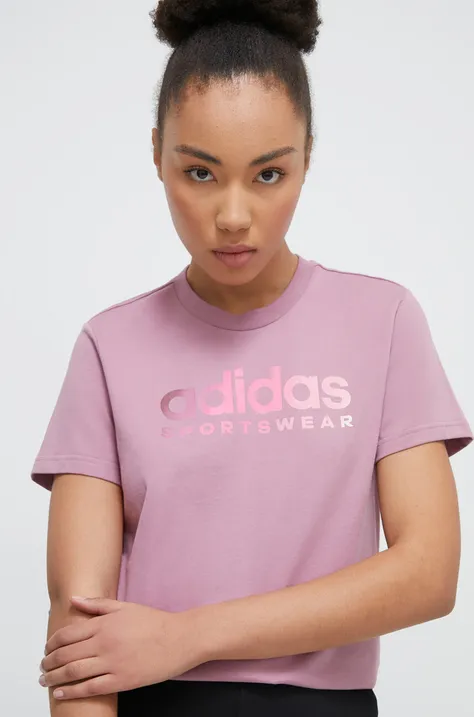 Pamučna majica adidas za žene, boja: ljubičasta