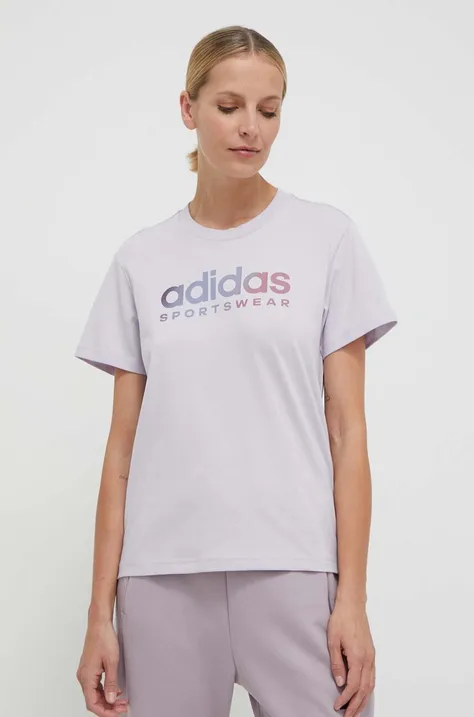 Pamučna majica adidas za žene, boja: ljubičasta