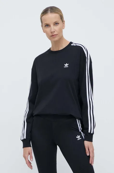 adidas Originals tricou cu manecă lungă 3-Stripes longsleeve de damă, culoarea negru, IU2412