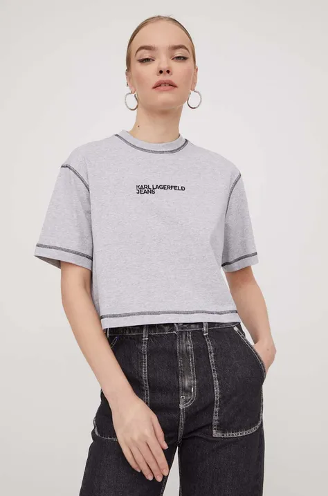 Pamučna majica Karl Lagerfeld Jeans za žene, boja: siva