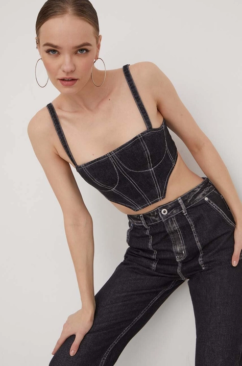 Karl Lagerfeld Jeans top din denim culoarea gri