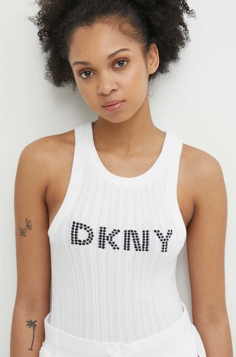 Bombažen top Dkny HEART OF NY bela barva, D2B4A128