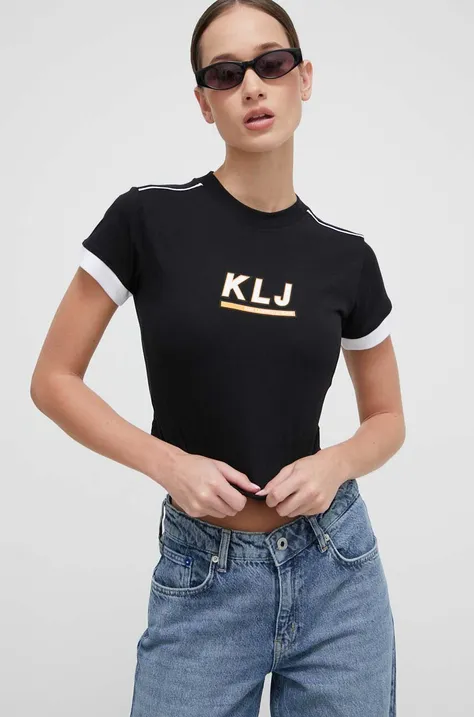 Bombažna kratka majica Karl Lagerfeld Jeans ženski, črna barva